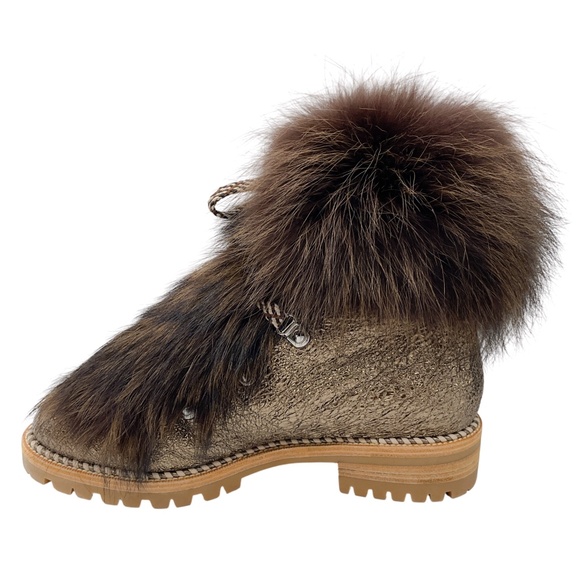 CHRISTIAN LOUBOUTIN BRONZE METALLIC / BROWN FANNY FLAT ROCHE FUR SPECCHIO LEATHE - Picture 3 of 8